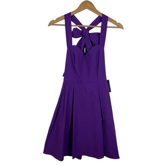 NWT Lauren James Livingston Purple Dress Sz XS TCU Seersucker Preppy Back Bow - Picture 2 of 13
